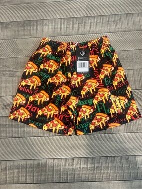 Kids Black Pizza-Print Elastic-Waist Shorts